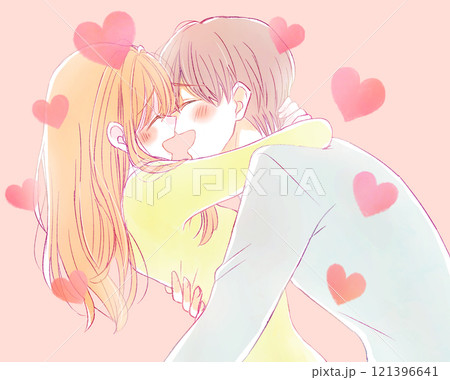 抱き合って笑い合う男女　冬　ハート 121396641