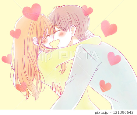 抱き合って笑い合う男女 冬 ハート 抱き合って笑い合う男女 冬 ハート 121396642