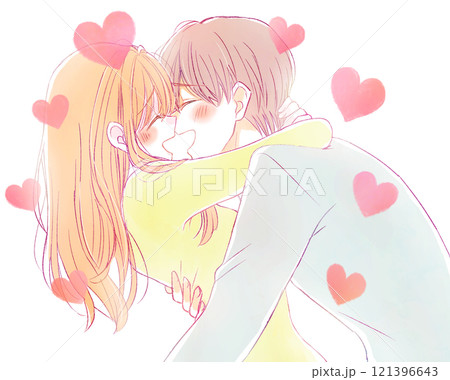 抱き合って笑い合う男女　冬　ハート 121396643