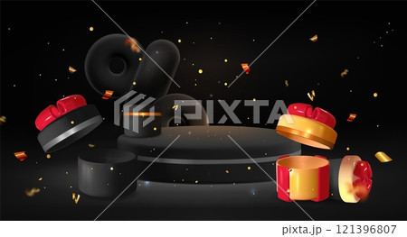 Black sale display composition with podium 121396807