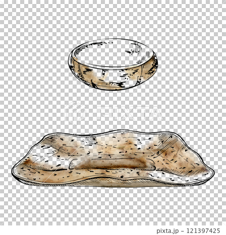 Ceramic plate dish bowl tray, for hobby, handmade, food. Hand drawn in watercolor and ink. Isolated illustration for pottery shop logo, art class, print, website, restaurant or cafe menu, booklet. Ceramic plate dish bowl tray, for hobby, handmade, food. Hand drawn in watercolor and ink. Isolated illustration for pottery shop logo, art class, print, website, restaurant or cafe menu, booklet. 121397425