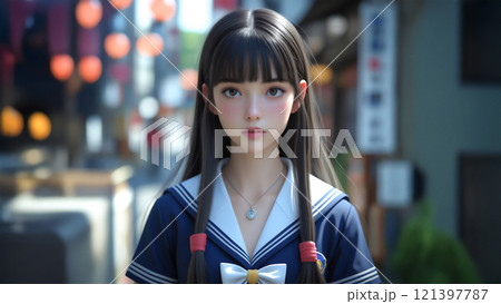 街角の女子高生 - 清楚なセーラー服のポートレート 121397787