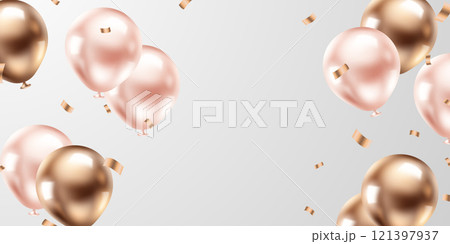 Beautiful banner illustration vector template, 3d golden balloon design background 121397937