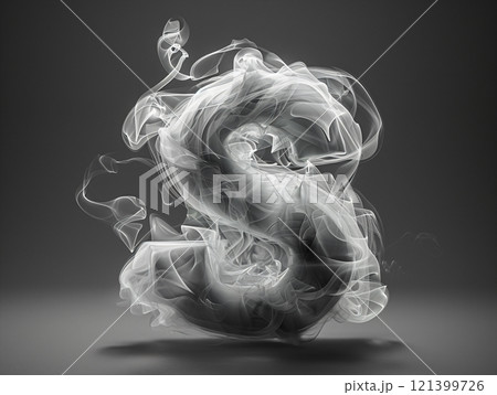 Letter S in the shape of smoke. Smoke effect gray alphabet. AI Generated. 121399726