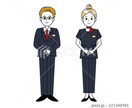 接客をする男性と女性の販売員のイラスト 121399765