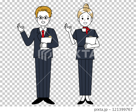 接客をする男性と女性の販売員のイラスト 接客をする男性と女性の販売員のイラスト 121399767