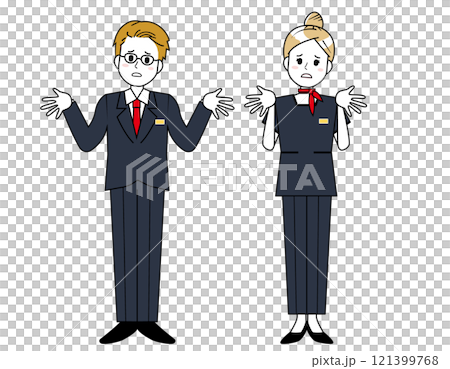 男性和女性銷售人員為客戶服務的插圖 121399768