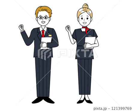 接客をする男性と女性の販売員のイラスト 121399769