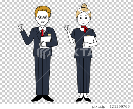 接客をする男性と女性の販売員のイラスト 121399769