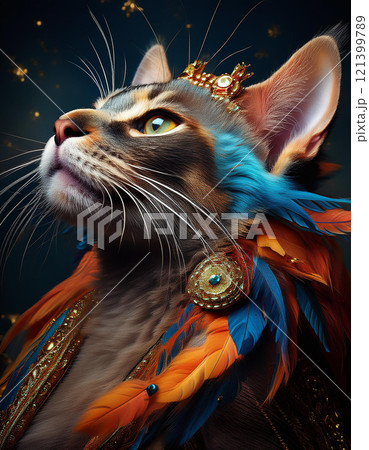 Majestic Cat Portrait with beautiful elegant and colorful. AI Generated. 121399789