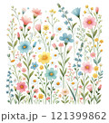春の庭、カラフルな花のイラスト 121399862