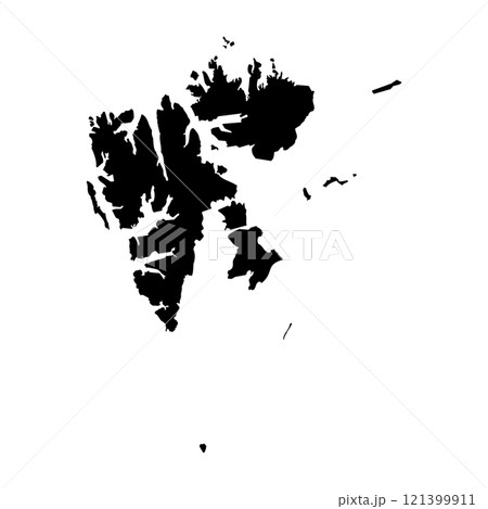 Svalbard, aka Spitzbergen, high detailed vector representation of country silhouette in solid black on white background. For educational, decorative, or informational use showcasing the national Svalbard, aka Spitzbergen, high detailed vector representation of country silhouette in solid black on white background. For educational, decorative, or informational use showcasing the national 121399911