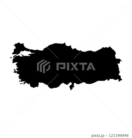 Turkey high detailed vector representation of country silhouette in solid black on white background. For educational, decorative, or informational use showcasing the national outline. 121399946