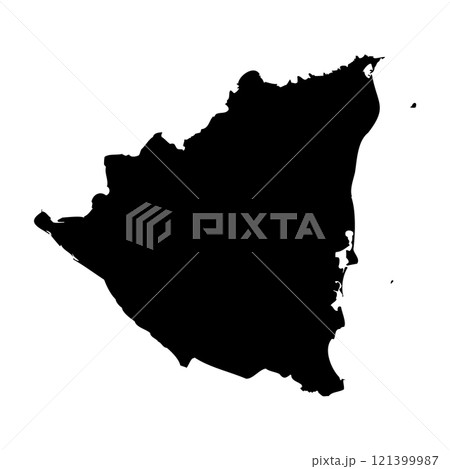 Nicaragua high detailed vector representation of country silhouette in solid black on white background. For educational, decorative, or informational use showcasing the national outline. 121399987