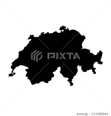 Switzerland high detailed vector representation of country silhouette in solid black on white background. For educational, decorative, or informational use showcasing the national outline. 121400042