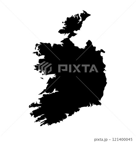 Ireland high detailed vector representation of country silhouette in solid black on white background. For educational, decorative, or informational use showcasing the national outline. 121400045