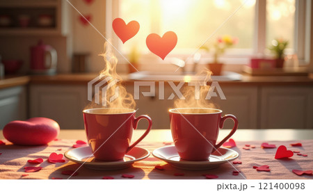 Heart-shaped string lights in cozy Valentines room 121400098