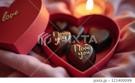Heart-shaped string lights in cozy Valentines room 121400099