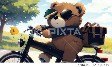 自転車を運転するクマ 121400449