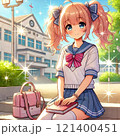 ピンクの髪色のツインテールをした可愛い女子高生 121400451