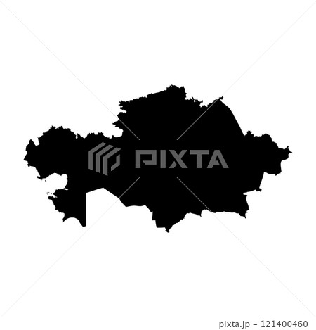 Kazakhstan high detailed vector representation of country silhouette in solid black on white background. For educational, decorative, or informational use showcasing the national outline. 121400460