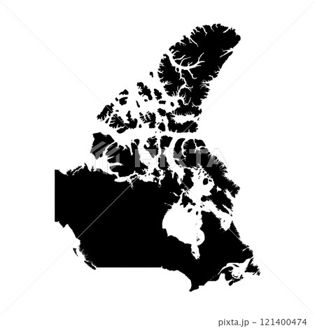 Canada high detailed vector representation of country silhouette in solid black on white background. For educational, decorative, or informational use showcasing the national outline. Canada high detailed vector representation of country silhouette in solid black on white background. For educational, decorative, or informational use showcasing the national outline. 121400474