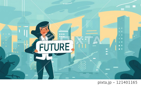 business woman with future sign minimalistic illustration 121401165