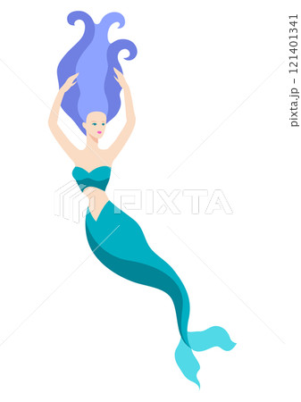 Beautiful fairy tale mermaid. Image of underwater wonder or fabulous creation. 121401341
