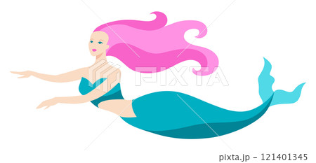 Beautiful fairy tale mermaid. Image of underwater wonder or fabulous creation. 121401345