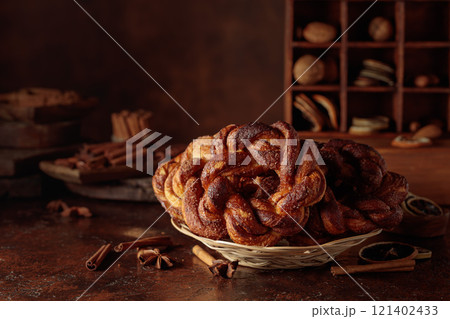 Homemade pretzel with cinnamon and sugar. 121402433
