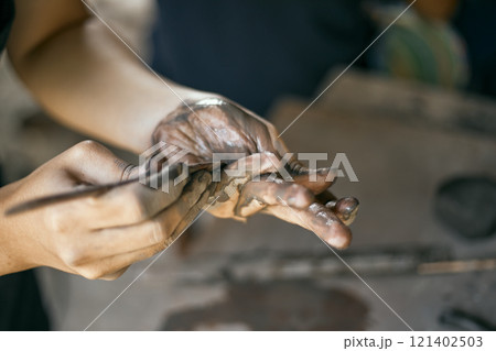 The process of creating pottery. The process of creating pottery. 121402503