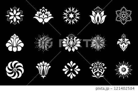 Flower icons set. Isolated elements for design. Vector graphics. 121402584