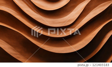 Brown wavy terracotta surface forming an abstract pattern 121403183