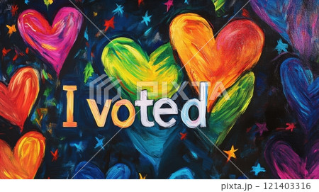 Colorful painting celebrating voting with hearts and stars Colorful painting celebrating voting with hearts and stars 121403316