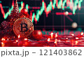 Bitcoin cryptocurrency shines during christmas with stock market charts displayed on screen 121403862