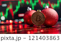 Bitcoin christmas ornament showing increasing cryptocurrency value during holiday season 121403863