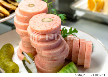 Home-made Mortadella with Olives 121404751