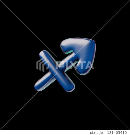 3D Sagittarius zodiac horoscope sign glossy metallic effect, metal alloy astrological symbol, vector volume blue glare 121405410