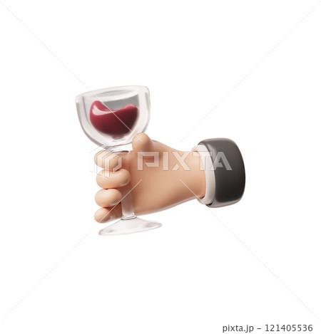Vector 3d illustration of waiter hand icon holding glass of red wine. Vector 3d illustration of waiter hand icon holding glass of red wine. 121405536