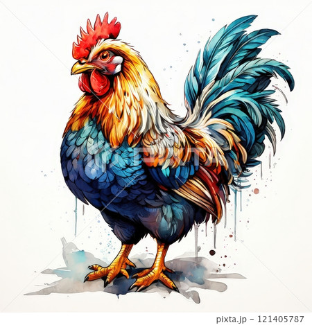 the AI Image Generator, Vibrant Watercolor Illustration of a Rooster the AI Image Generator, Vibrant Watercolor Illustration of a Rooster 121405787