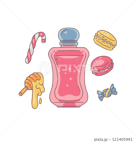 Vector illustration of luxury perfumes with a vintage bottle with a sweet aroma 121405991