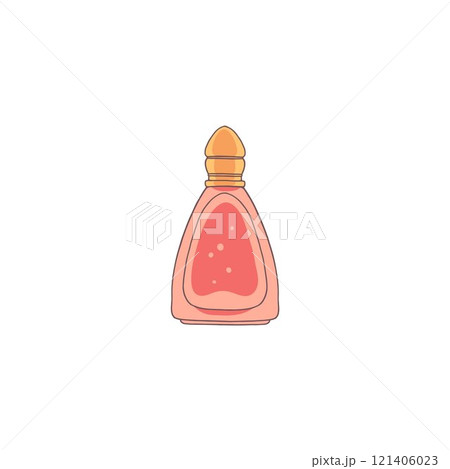 Elegant vector image of a red glass perfume bottle with bubbles on a white background 121406023