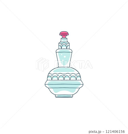 Vintage vector glass perfume bottle with a beautiful pattern and lid on a white background Vintage vector glass perfume bottle with a beautiful pattern and lid on a white background 121406156