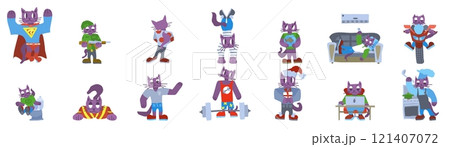 funny cats purple characters for kids room. vector 121407072