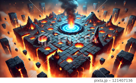 Video Game Volcanic Location with Lava and Smoke Video Game Volcanic Location with Lava and Smoke 121407136