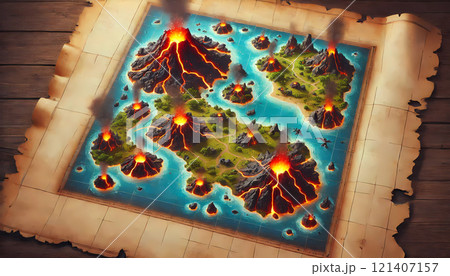 Game Volcanic Map Location with Lava and Smoke 121407157