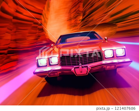 American Muscle Car. Old retro classic sports car, vintage old american cars, with neon lights American Muscle Car. Old retro classic sports car, vintage old american cars, with neon lights 121407686