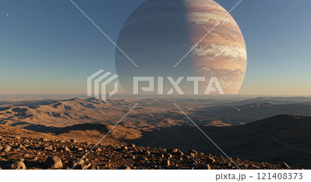 砂漠の向こうに見える木星 121408373