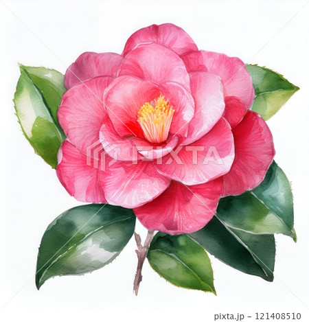 美しい椿の水彩画 白背景のイラスト素材 [121408510] - PIXTA