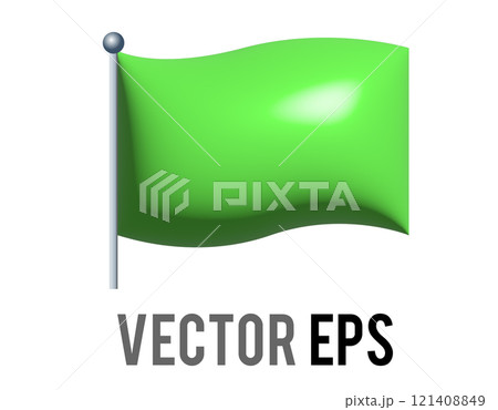 3D rectangular green flag icon with silver pole 121408849